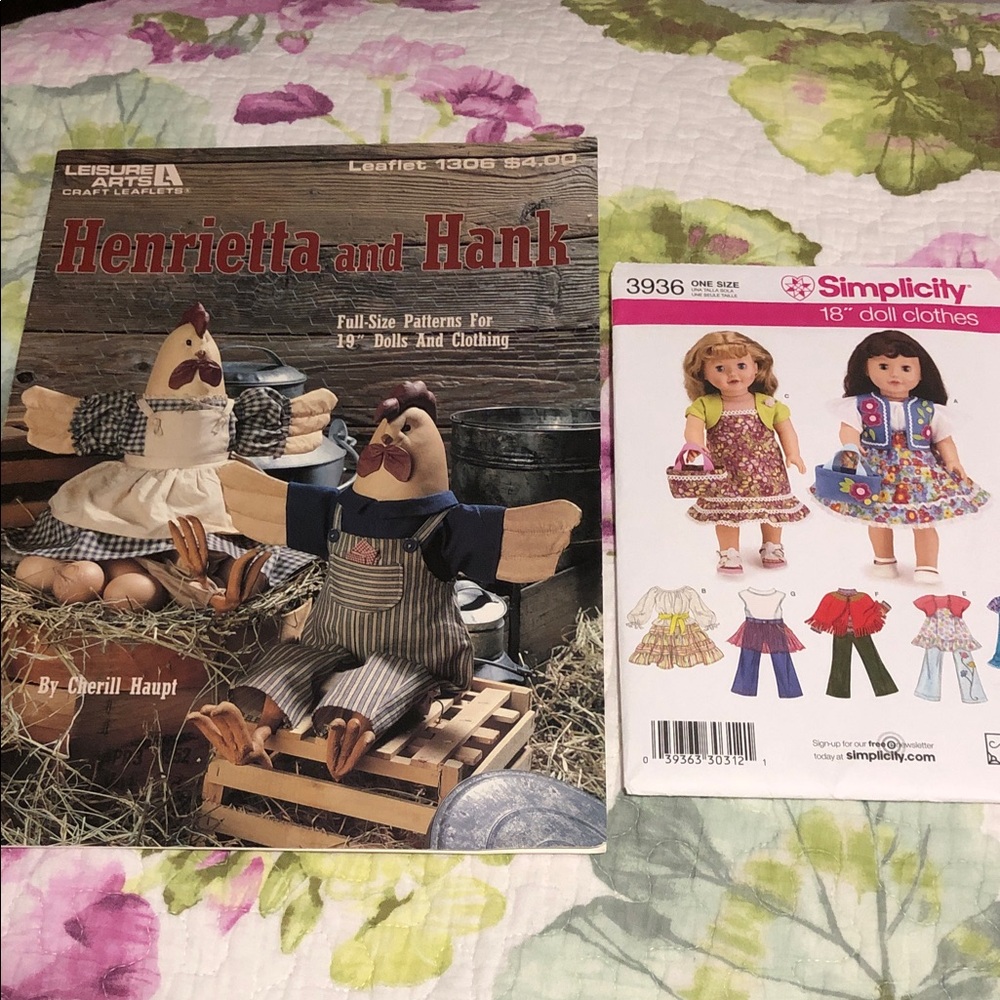 Doll clothes Pattern and Chicken and rooster simplicity sewing pattern & booklet